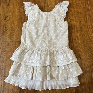 Tutto piccolo linen dress with lace embroidery overlay